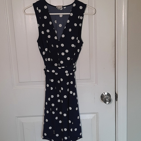 Navy blue and white polka dot shirt dress - Picture 1 of 5